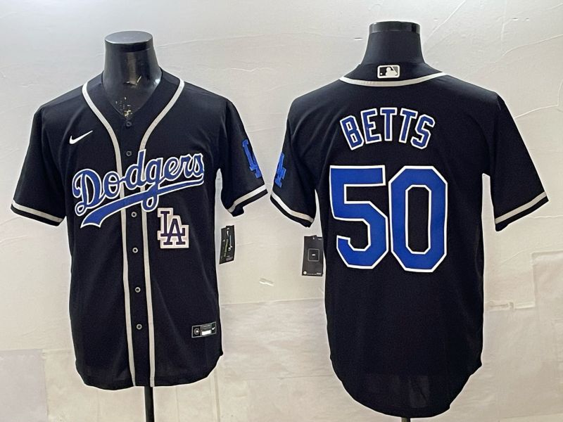 Men 2025 Nike Los Angeles Dodgers #50 Betts Black Game MLB Jersey 09